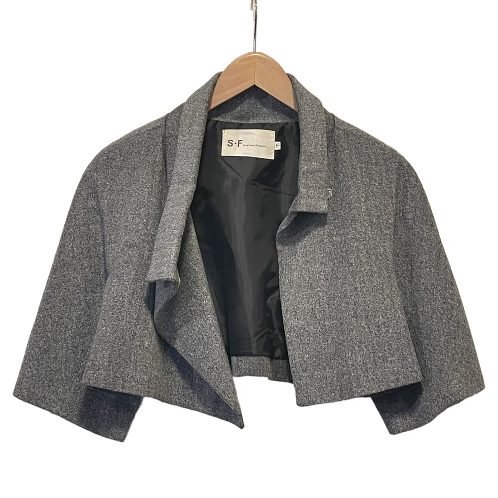 Vintage Gray Cropped Bolero Jacket Blazer Frame Singapore Wool Blend Bolero